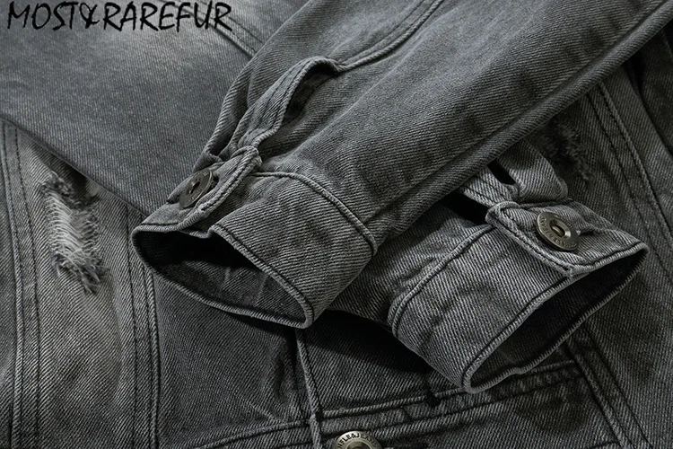 Vintage Ripped Hole Denim Jacket Men Hip Hop Casual Distressed Demin Jeans Jackets Male |