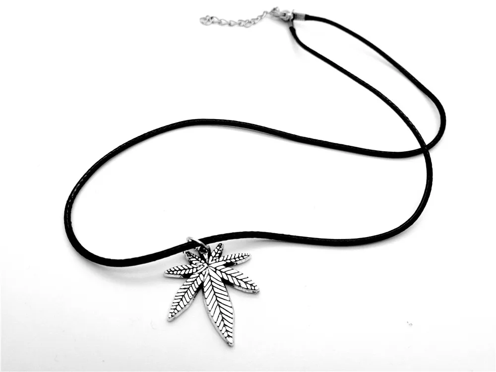 European American Canada Jamaica Hemp Maple Leaf Necklace African Plants Tree Weed Foliage Leaves Leather Rope jewelry | Украшения и