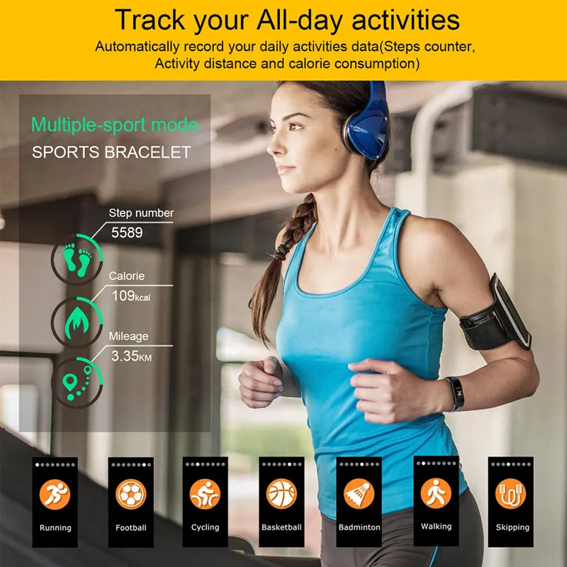Smart Bracelet Blood Pressure Measurement Heart Rate Monitor Wristband IP67 Waterproof Men Women Watch Fitness Tracker | Электроника