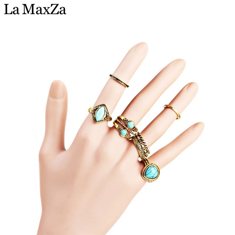 La MaxZa Cyan Rhinestone набор колец в готическом стиле красивые и Благородные Ювелирные