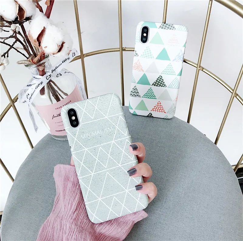 Модная сетка в полоску, Геометрическая линия, чехлы для телефонов iphone 7, 8, 6, 6S Plus, 5, 5S, SE, X, XS, MAX, XR, абстрактный треугольник, окрашенный Твердый Чехол