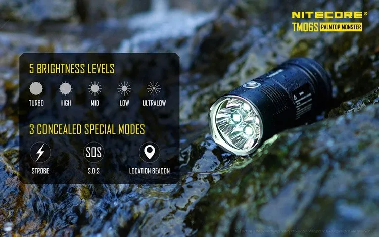 Лидер продаж; NITECORE 4000 люмен TM06S CREE XM-L2 U3 светодиодный фонарик Водонепроницаемый без 18650 фонарь Открытый Кемпинг