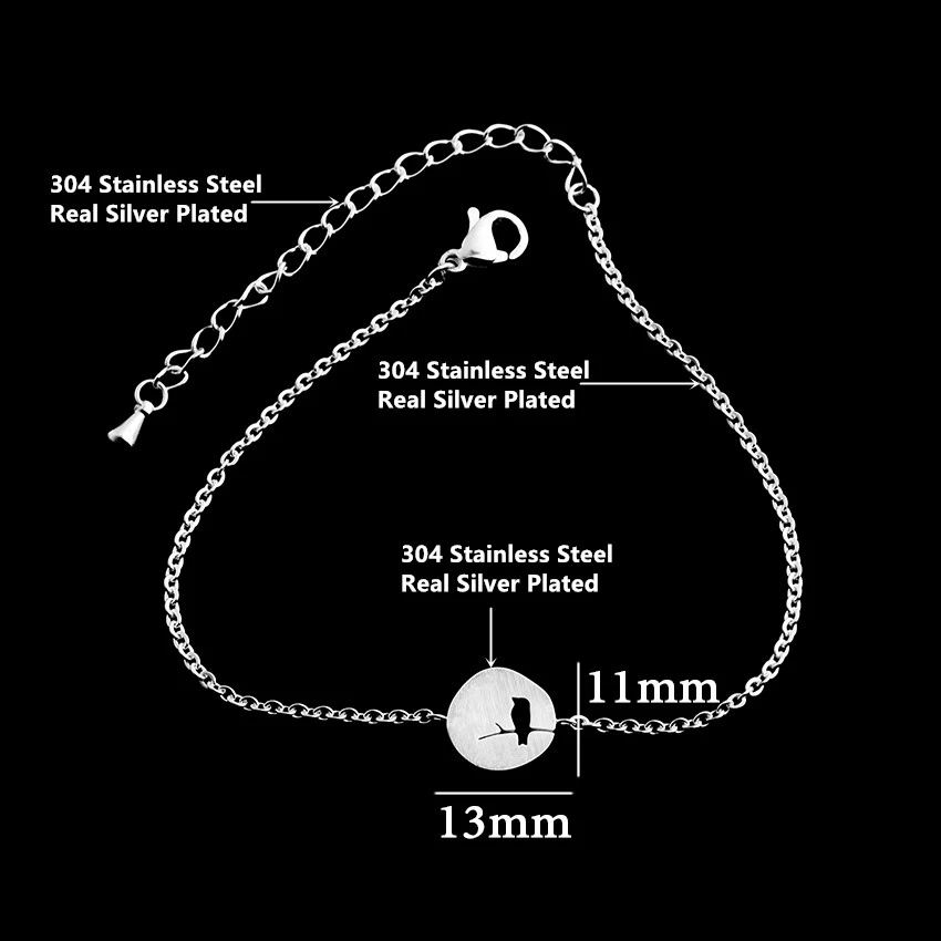 Браслет женский из нержавеющей стали с шармами Птица на ветке|pulsera mujer moda|pulseras