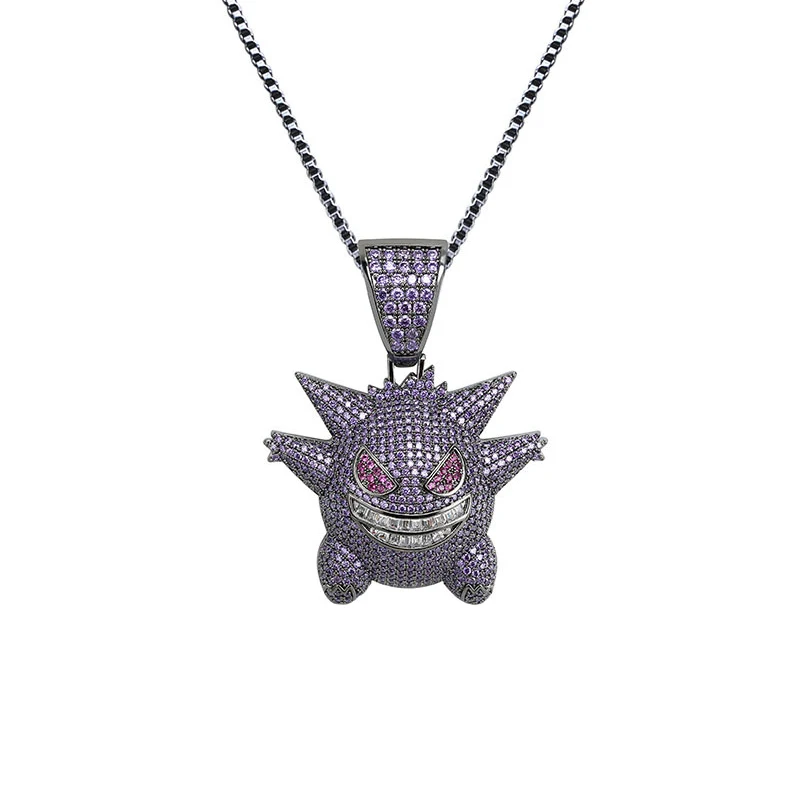 Хип-хоп Фиолетовый AAA CZ Циркон проложенный Bling Iced Out кулон и ожерелье для мужчин