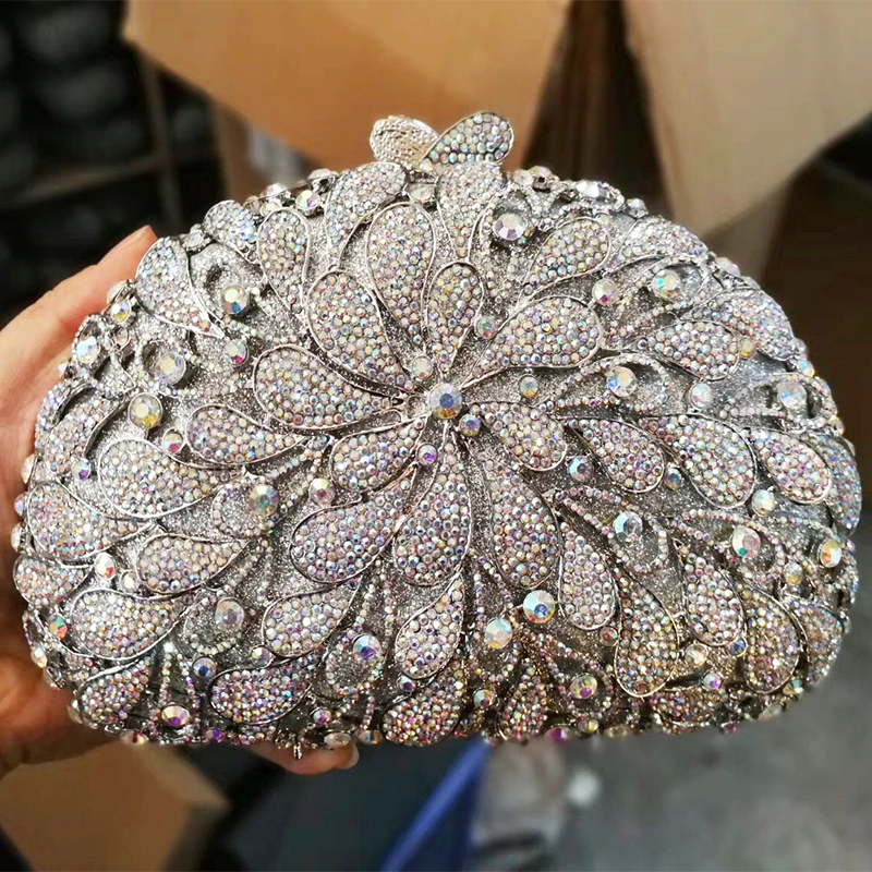 

Luxury Orange/Red/White Crystal Ladies Evening Clutch Handbags Best Quality Diamond Women Messenger Purse Female Party Bags