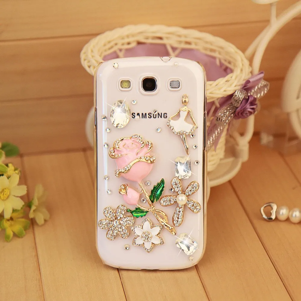Luxury fashion 3D flower rose protective case cover for samsung galaxy s3 SIII i9300 women cell mobile phone Free Shipping|i9300 slim|s3 cari9300