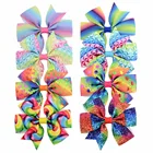 Детский градиентный галстук-бабочка, 8 цветов, с радужным градиентом, с единорогом, корсажная лента с рисунком ленты, заколки для волос, аксессуары для волос, 853