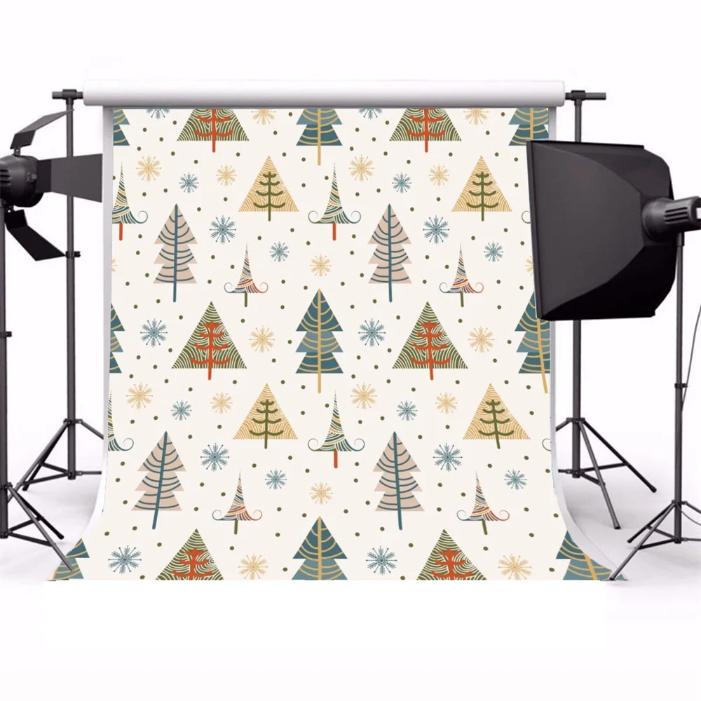 Laeacco Cartoon Pine Tree Snowflake Pattern Children Photography Backgrounds Customized Photographic Backdrops For Photo Studio |