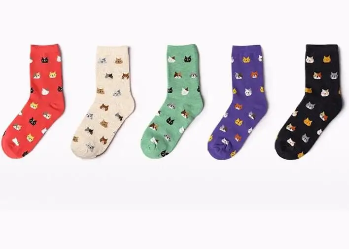 OLN 36 46 хлопковые носки для женщин милые с животными корейские котом Chaussette Femme 5 пар