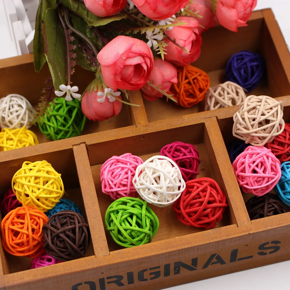 

10Pcs/lot 3cm Artificial Rattan ball For Birthday Party Wedding Decoration Straw Ball Christmas Decor Home Ornament Supplies