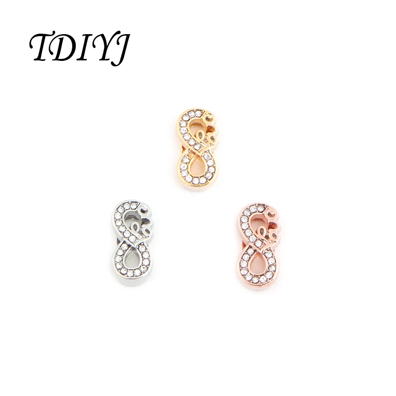 

TDIYJ Design Jewelry Cystal Infinity Slide Charms fit on Keeper Bracelet Keys for Wrap Bracelets 6pcs/lot