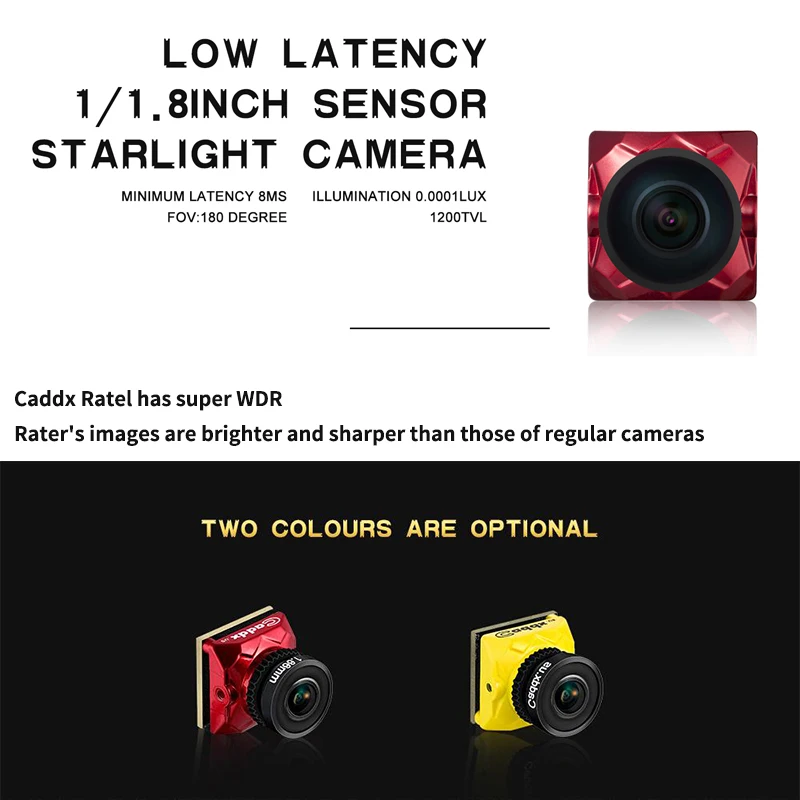 Камера Caddx Ratel FPV 1/1 8 ''Starlight HDR OSD 1200TVL NTSC/PAL 16:9 1: 9 ND8 объектив 1 66 мм 2 для