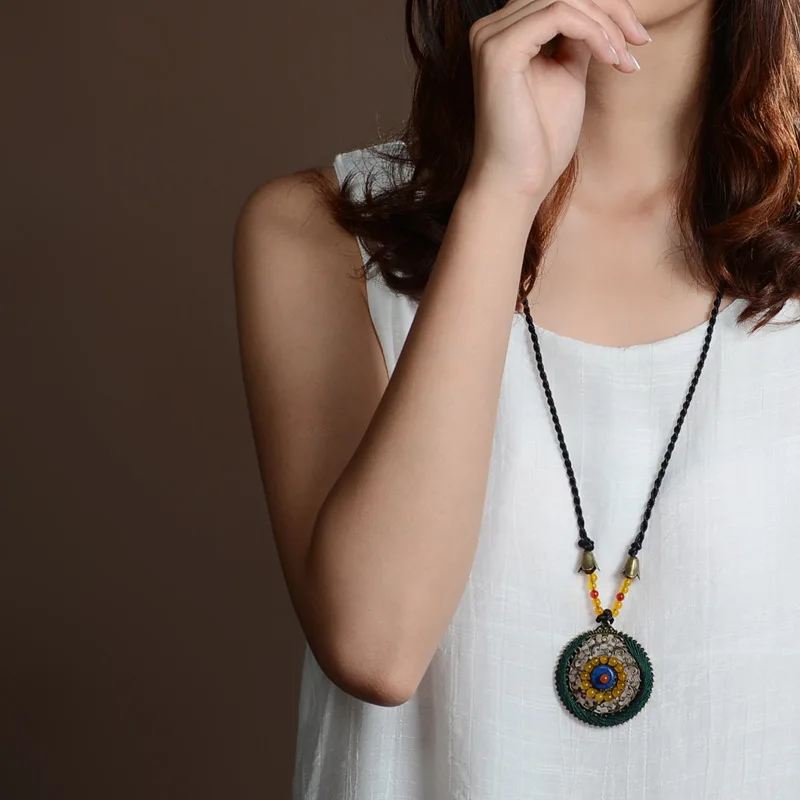 Ожерелье этническое плетеное ожерелье ручной работы модное винтажное с желтым