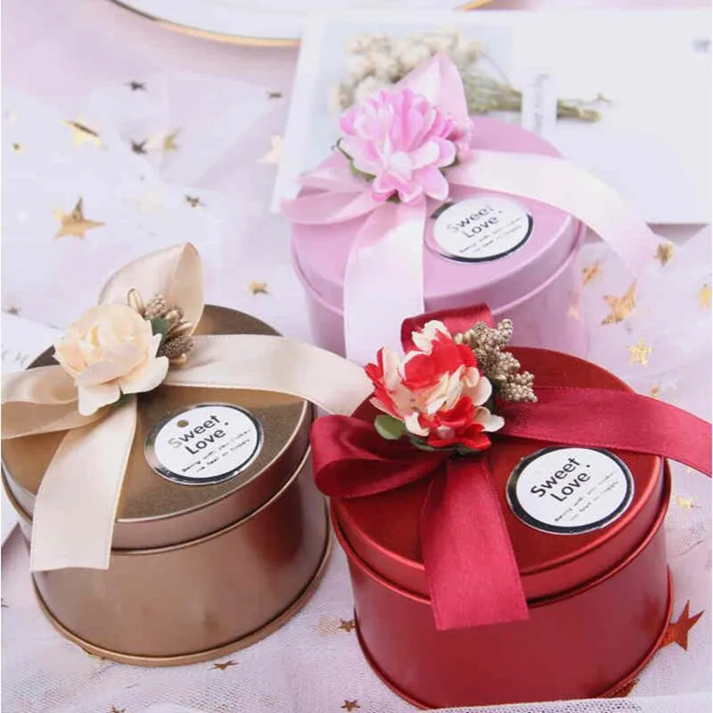 

Candy Box Round Shape DIY Romantic Wedding Valentine's Day Chinese New Year Birthday Party Candy Cookie Gifts Box Party Supplies