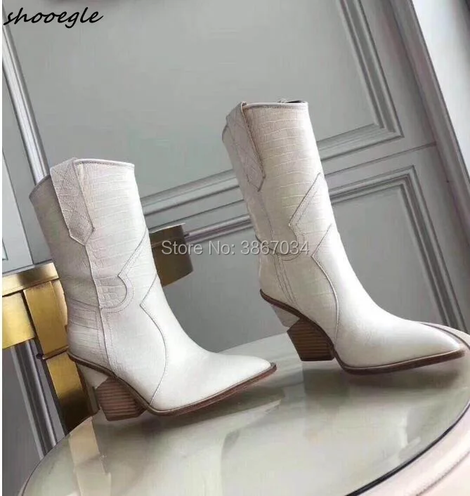Женские ковбойские ботинки SHOOEGLE зимние модельные из натуральной кожи со
