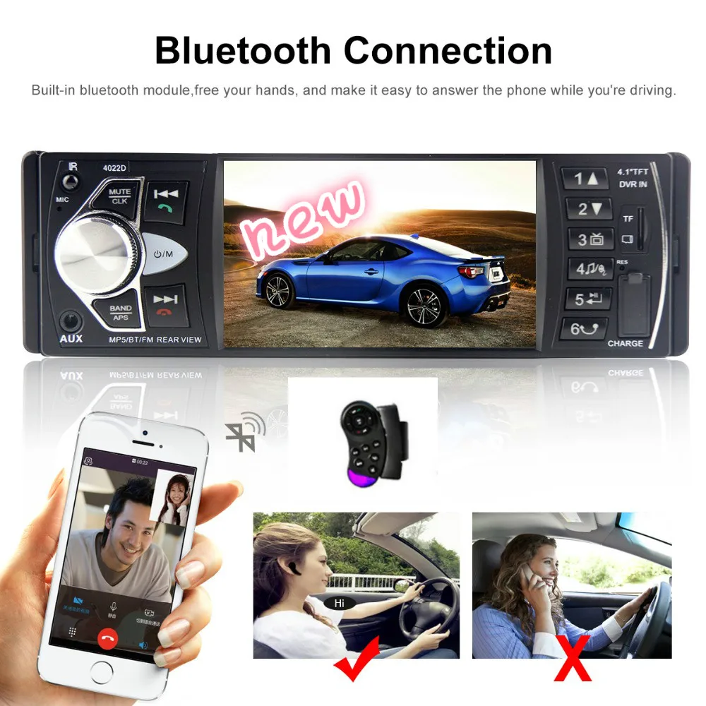 Автомагнитола Авто аудио стерео 4 1 дюйма Din FM Bluetooth 2 0 Поддержка камеры заднего