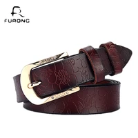 furong female leather belt genuine cow skin womens belt black for jeans rhinestone embossing designer pin buckle belt lady