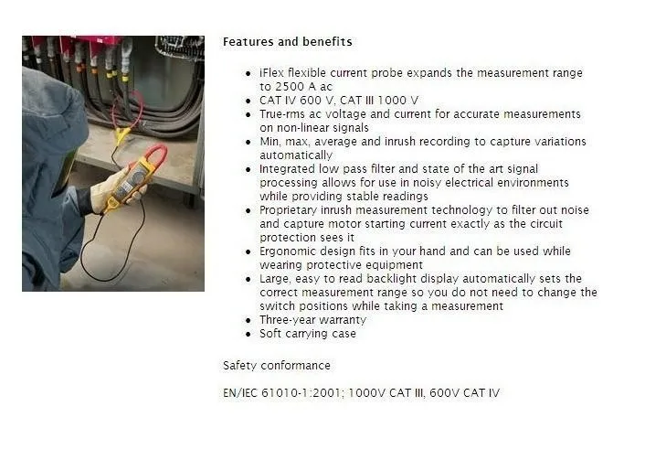 Мультиметр Fluke, быстрая F376 True-RMS 1000A AC/DC клещи с iFlex заменить