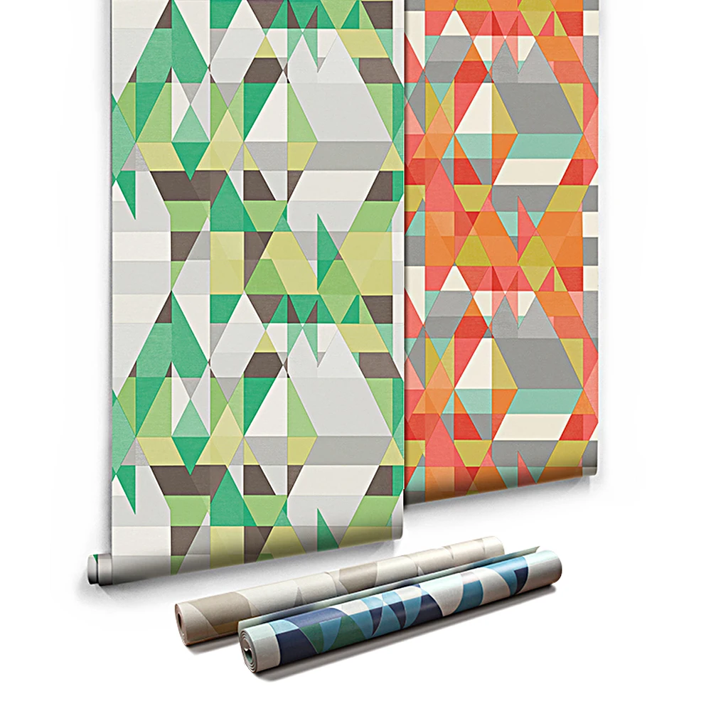 Зеленая/желтая/красная/синяя треугольная графическая настенная бумага рулон