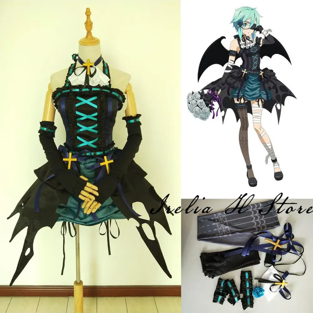 Personalizado Asada Shino São-cos Espada Arte On-line Cosplay Traje Pequeno Diabo Vestido