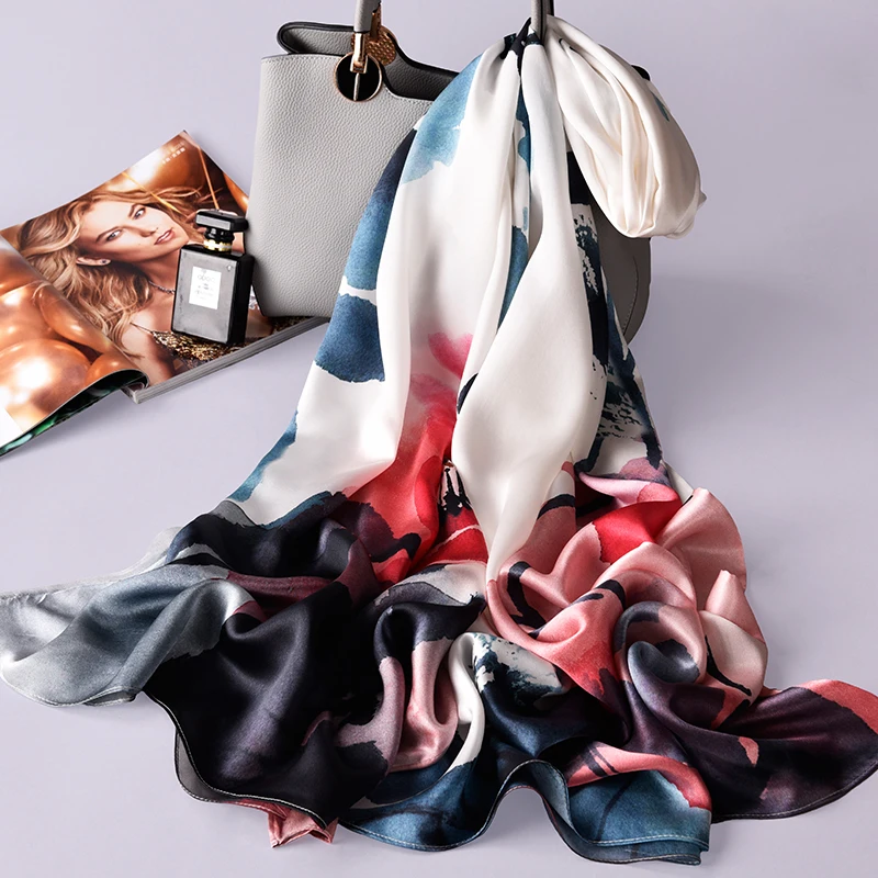 Женский роскошный брендовый шарф из натурального шелка женский чистый шелк с