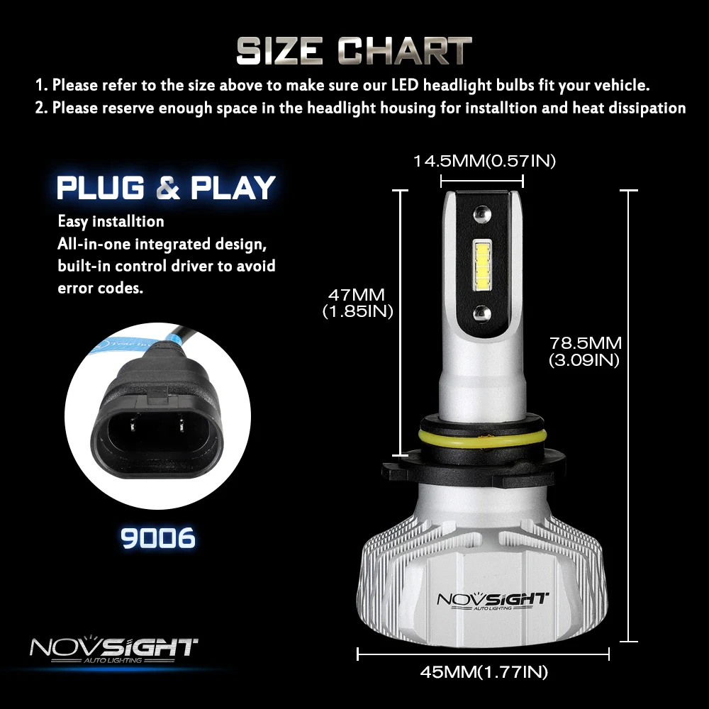 NOVSIGHT H4 H7 светодиодный налобный светильник 9006 9007 H13 автомобильный с сеульским CSP Y19 светодиодный чипы Hi-Lo луч 50 Вт 10000лм 6500 к противотуманный светильник лампа