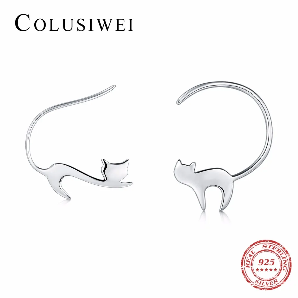 

COLUSIWEI Animal Authentic 925 Sterling Silver Cute Napping Little Cat Drop Earrings for Women Solid Silver Jewelry Gift