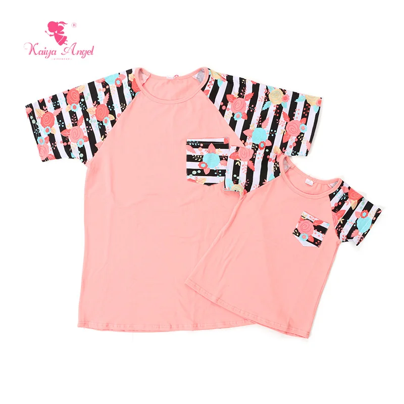 

Kaiya Angel Family Matching Clothes 2017 Summer Short Sleeve T-shirt For Mother Daughter Tops Raglans Peach Stripe T Shirts