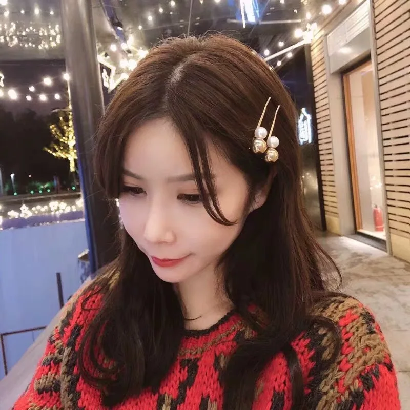New Arrival Korean Temperament Metal Imitation Pearl Hairpin Clips Wild Sweet Bangs Clip Card Network Red Hair Side | Украшения и