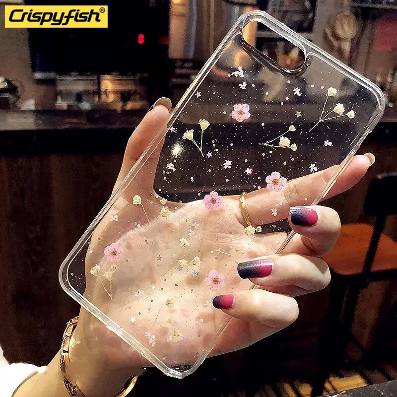 Прозрачный мягкий силиконовый чехол Crispyfish для iPhone 6 6s 7 8 Plus X Xs Max XR с цветочным