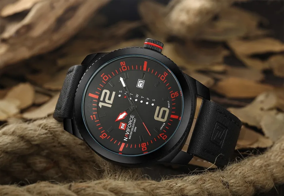 Роскошные брендовые кварцевые часы NAVIFORCE с датой, мужские повседневные военные спортивные часы, кожаные Наручные часы, мужские часы