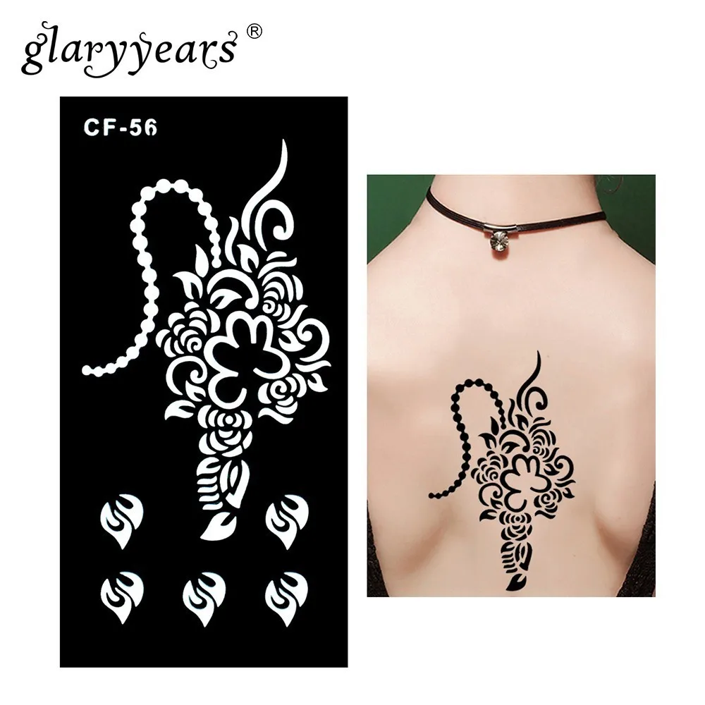 Glaryyears 1 лист хны трафарет татуировки черный цветочный узор паста Модный рисунок