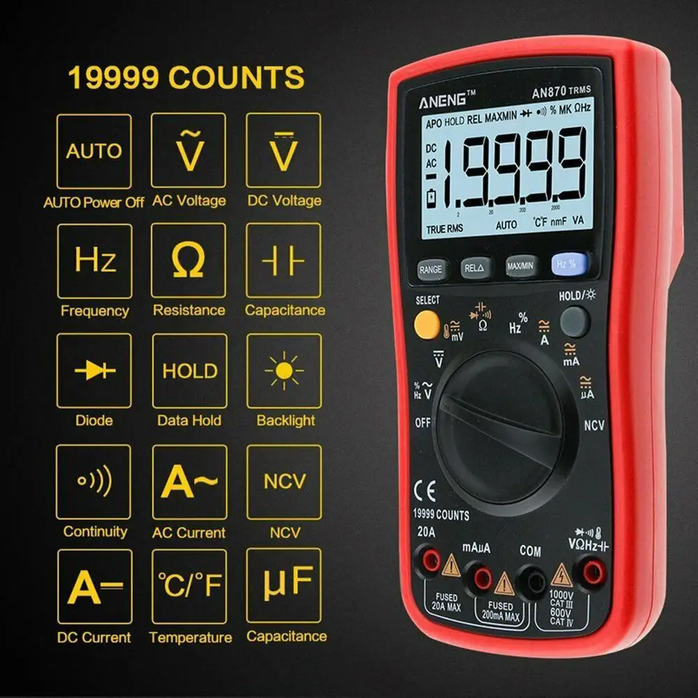 ANENG AN870 Цифровой мультиметр 19999 True RMS AC/DC Напряжение Вольт Ампер Высокая
