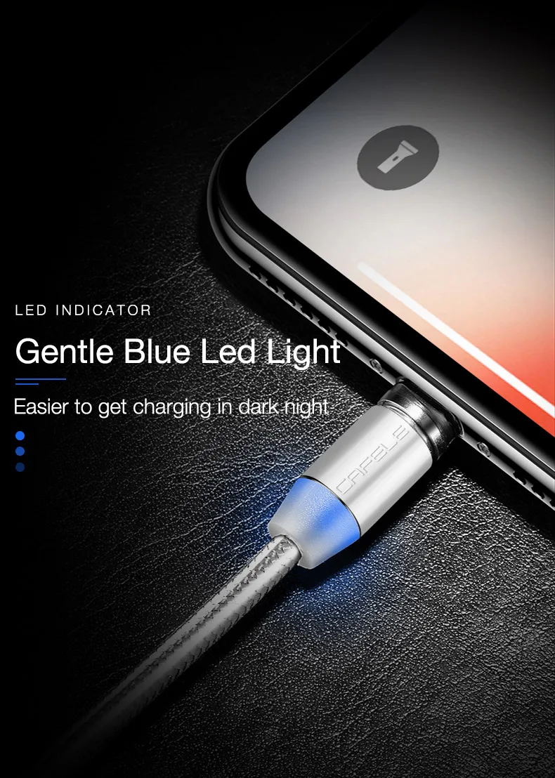 Cafele кабель USB для iPhone/Micro USB/Тип C Магнитный светодиодный светящийся USB кабель для передачи данных для iPhone XS Xiaomi Pocophone F1