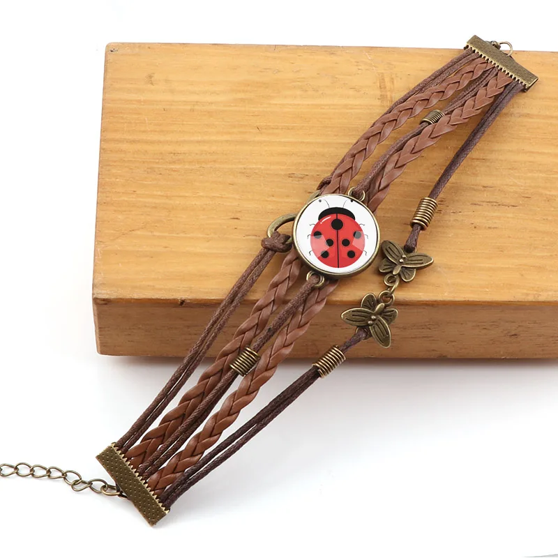 Сменная винтажная металлическая Красная божья коровка стеклянный кабошон