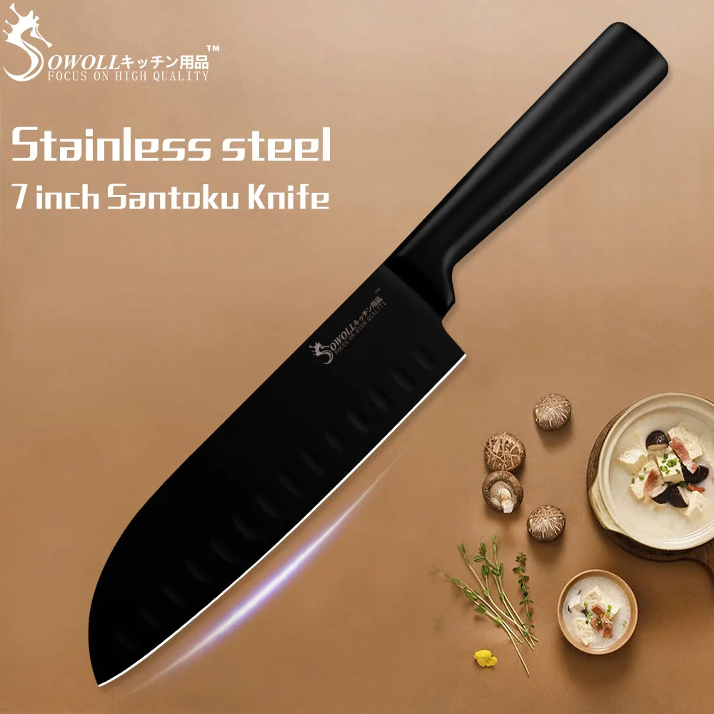 7 Inch Santoku Knife SOWOLL 6 шт. Набор ножей, столовые приборы 3cr13 кухонные ножи из нержавеющей стали для очистки овощей утилита Santoku для нарезки хлеба нож шеф-повара инструмент для приготовления пищи - Цвет: 7 Inch Santoku Knife