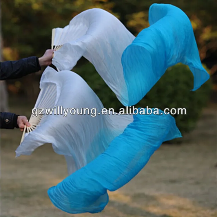 Новая окрашенная белая/Бирюзовая Веерная вуаль из натурального шелка для танцев