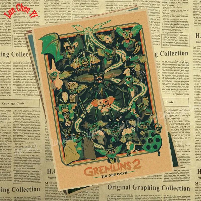 Золотой Gremlins Фэнтези фильм ужасов крафт бумага Плакат кафе высокое качество печати рисунок ядро декоративная живопись - Цвет: Золотой