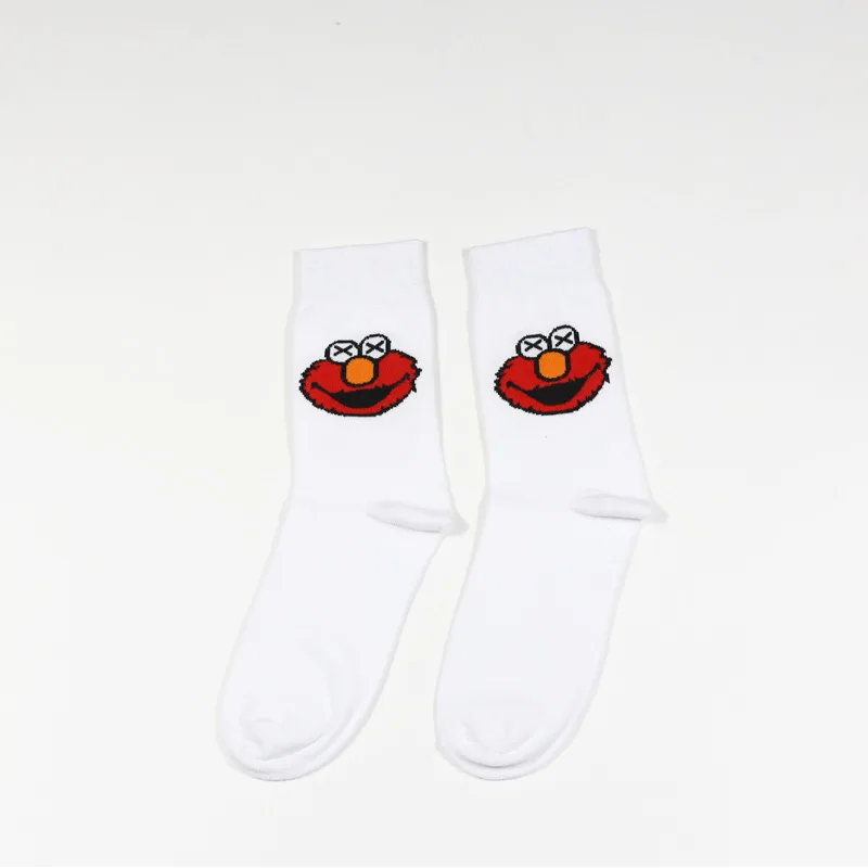 with White Bottom PEONFLY Новинка осень зима женские носки забавный мультфильм Улица Сезам Элмо счастливые мужские носки Harajuku чёсаный хлопок Sokken - Цвет: with White Bottom