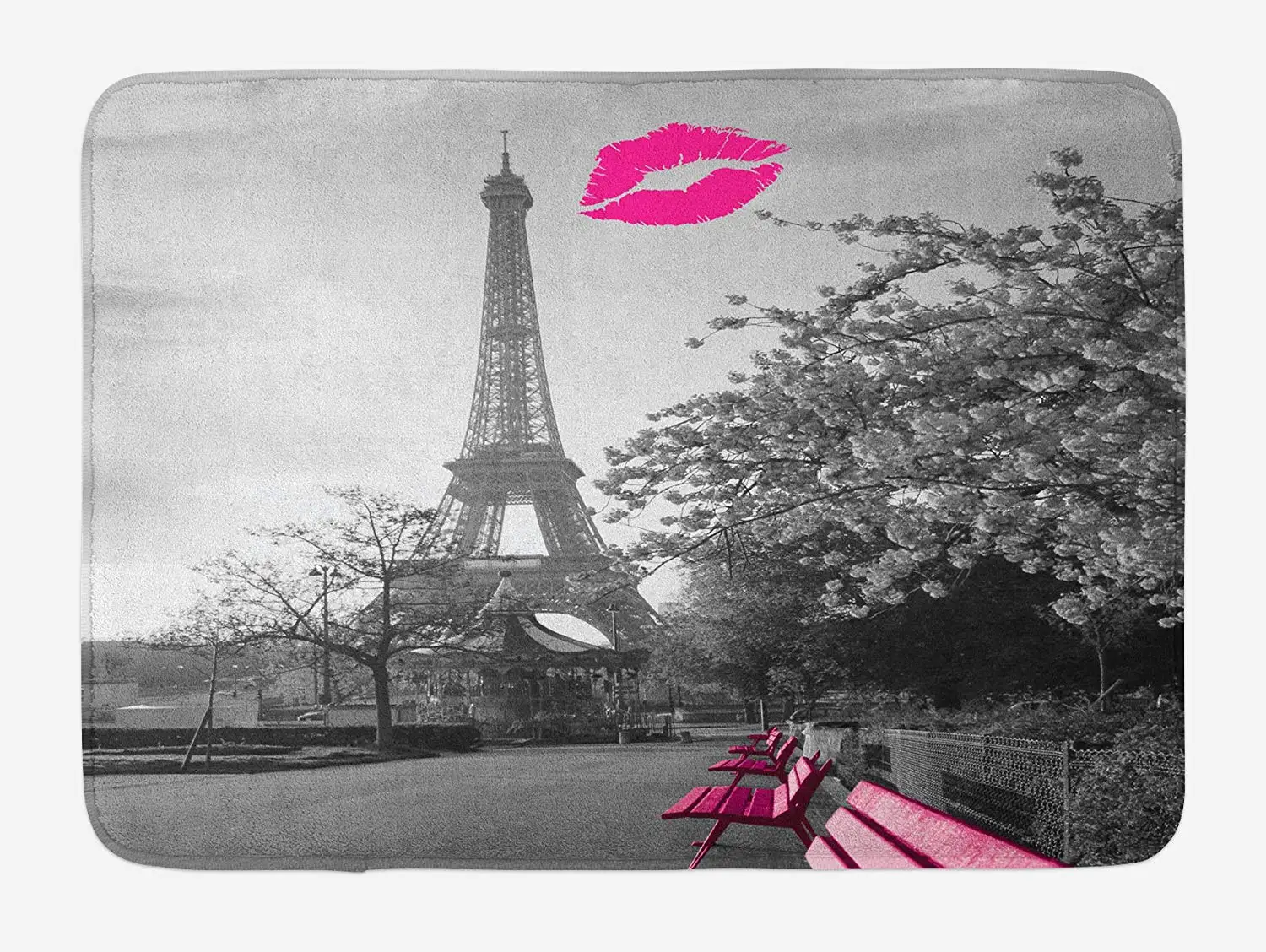 Paris коврик для ванной Романтический монохромный фото башня розовый стенды и след