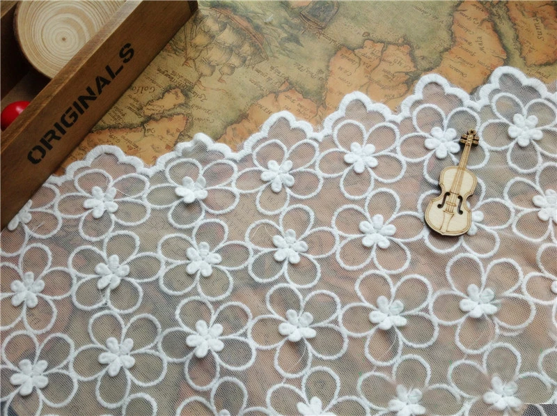 

1 Yard Width 51.18" 130CM White full of pieces of embroidery lace fabric for clothes dress skirt 1025586L4K294