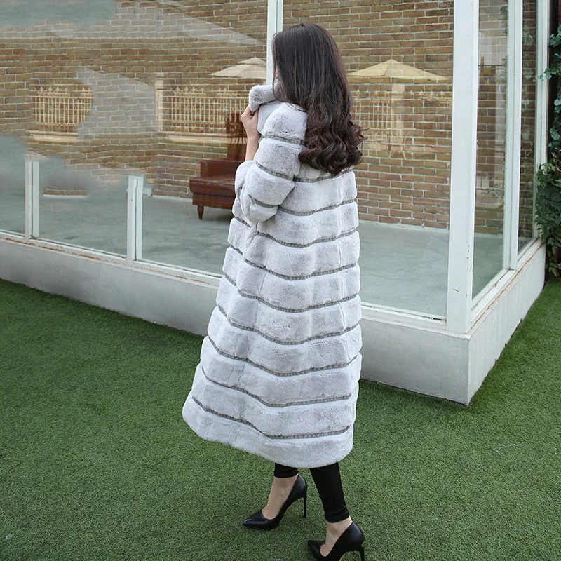 Длинная женская шуба из натурального меха кролика Рекс 120 см|real fur jacket|rex rabbit coatreal