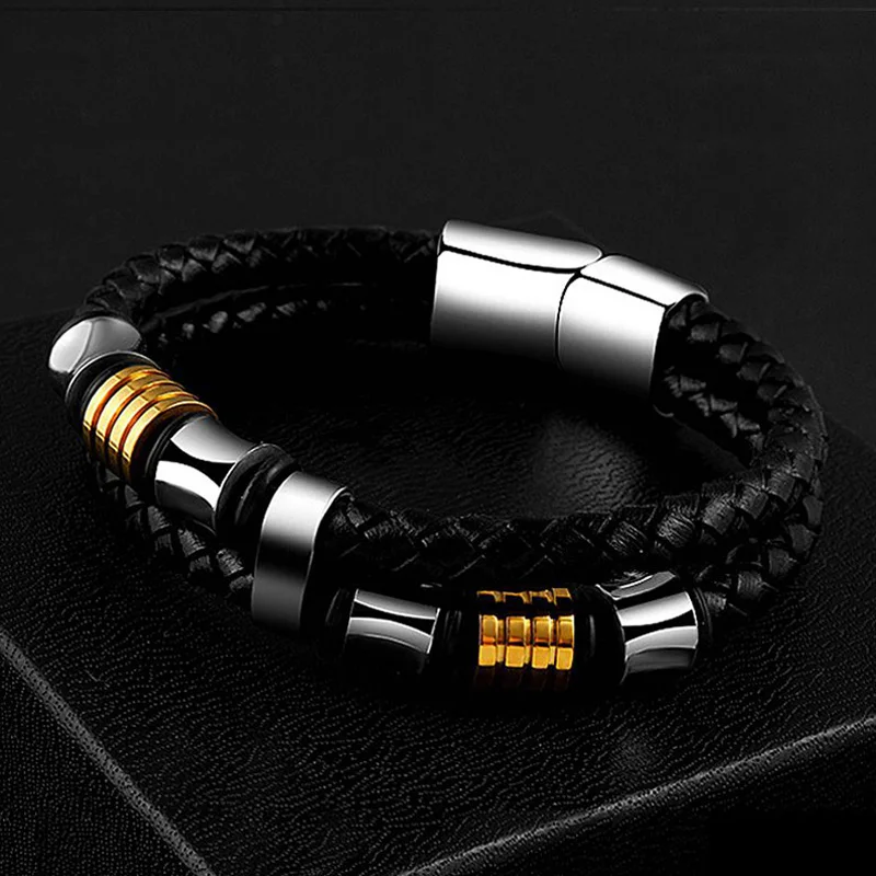 

Мужской модный кожаный браслет мужские ювелирные изделия Pulseira Masculina браслеты ручной работы 2018 магнитные Винтажные Украшения из нержавеюще...