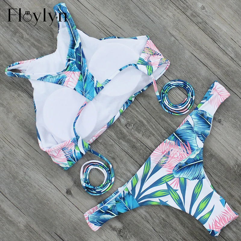 FLOYLYN, новинка, укороченный топ, купальник, бикини, бразильский, Ретро стиль, хит, бикини, мягкий, с высокой горловиной, купальник, триангуло, Maillot De Bain