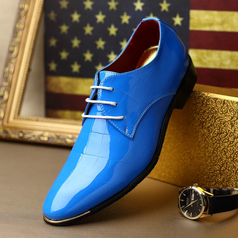 2018 new fashion high quality Casual men shoes leather shiny patent lace up dress point | Обувь