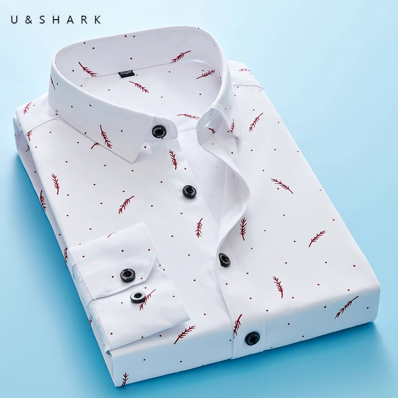 U & SHARK Мужская рубашка с принтом длинными рукавами облегающие мужские деловые