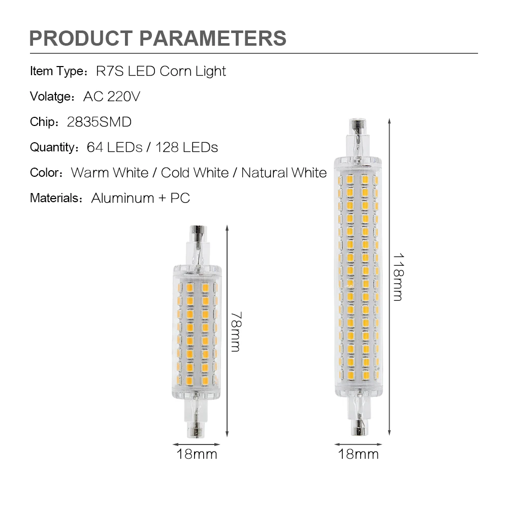 Ampoule R7S светодиодный светильник кукуруза 5 Вт 78 мм 10 118 AC 220 В bombilas SMD 2835 Замена 30 40