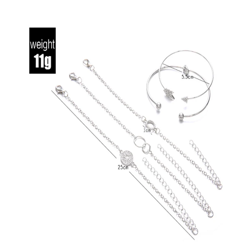 

GERUISHA 5 Pcs/ Set Classic Arrow Knot Round Crystal Multilayer Adjustable Open Bracelet Set Women Fashion Party Jewelry