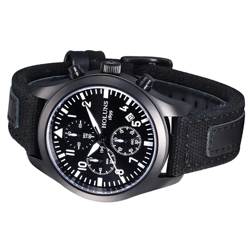 

HOLUNS Mens Sport Luminous Quartz Wrist Watch Fabric Canvas Chronograph Military