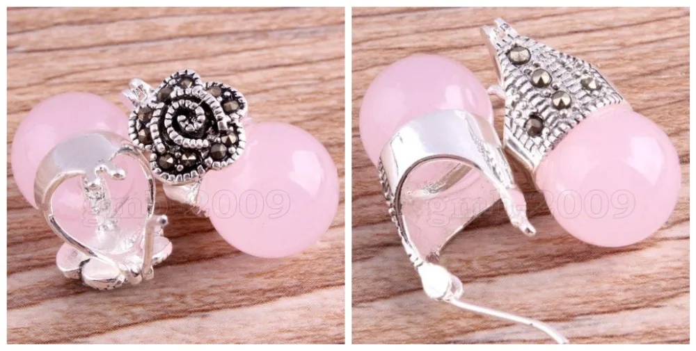

Vintage Women's pink Opal 925 Sterling Silver Marcasite Earrings